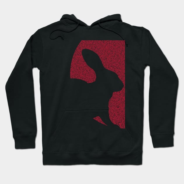 Distressed Minimalistic Red Sun Bunny Silhouette Hoodie by pelagio